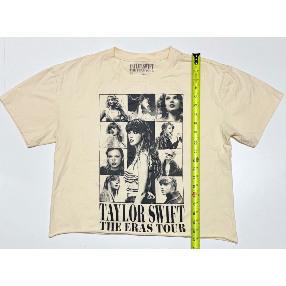 Taylor Swift The Eras Tour Concert T-Shirt Cream Cropped Raw Hem Medium M